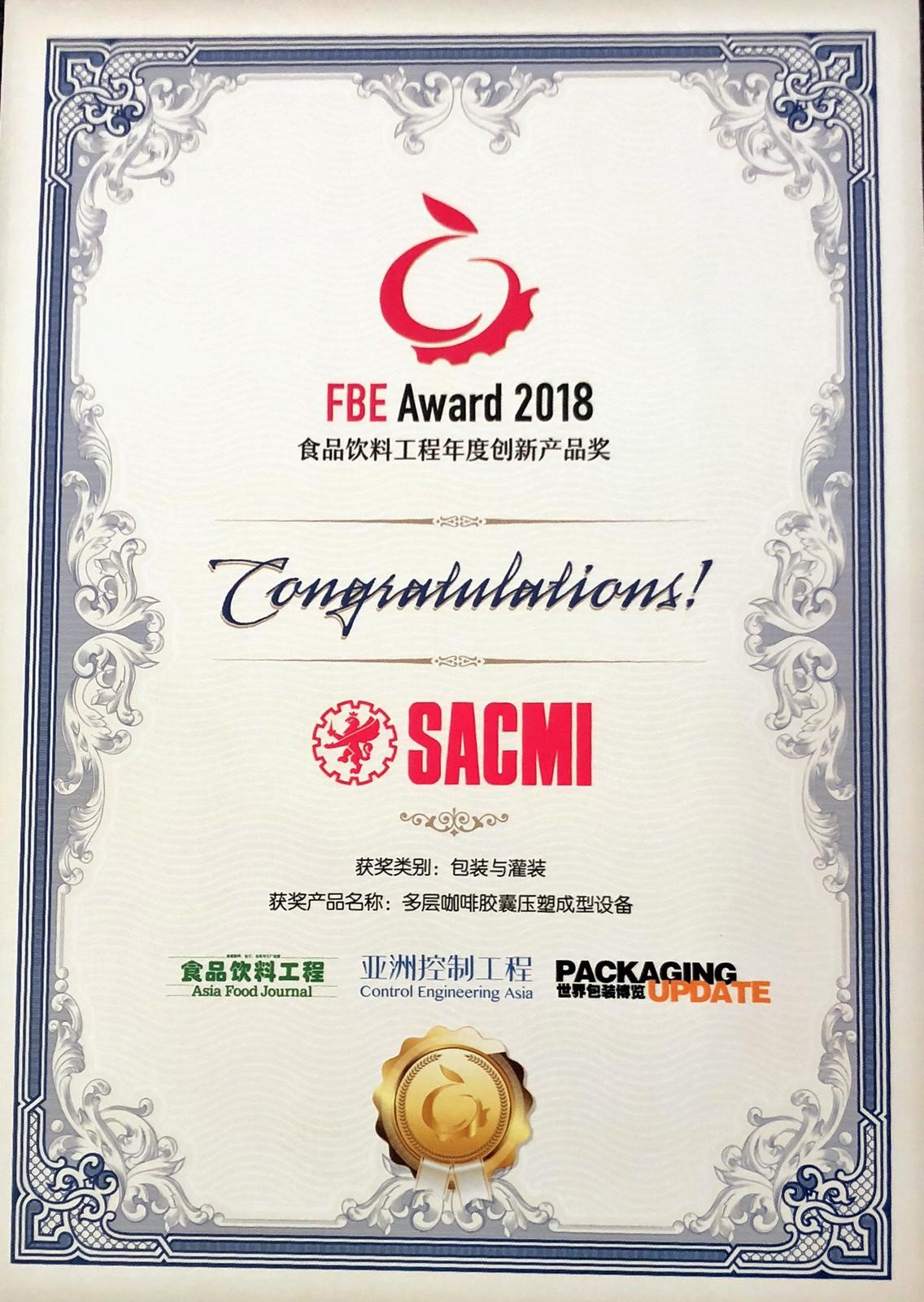 New SACMI CCMM multilayer wins the 2018 FBE Award